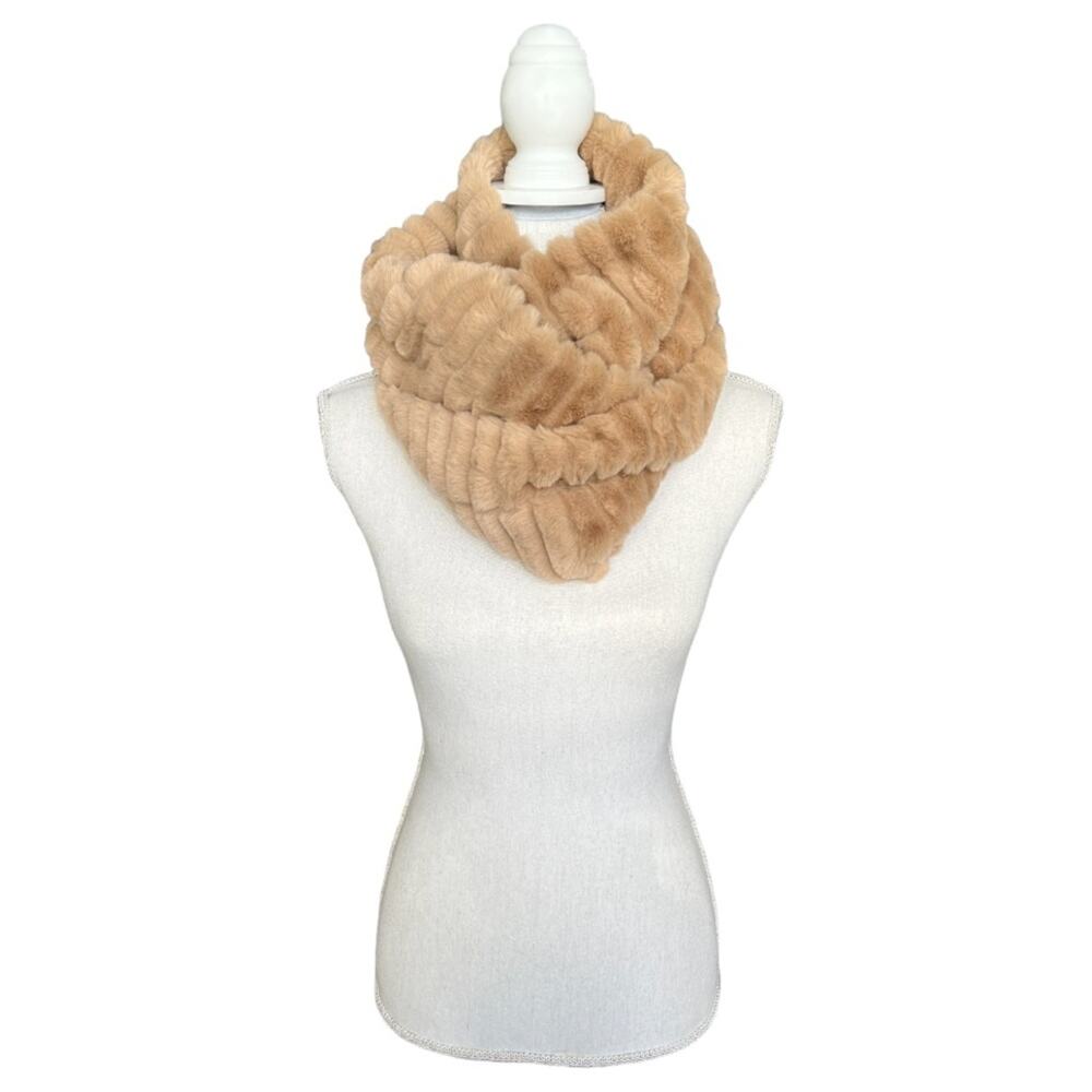 Cross tree lane tan faux fur infinity scarf winter fall glam